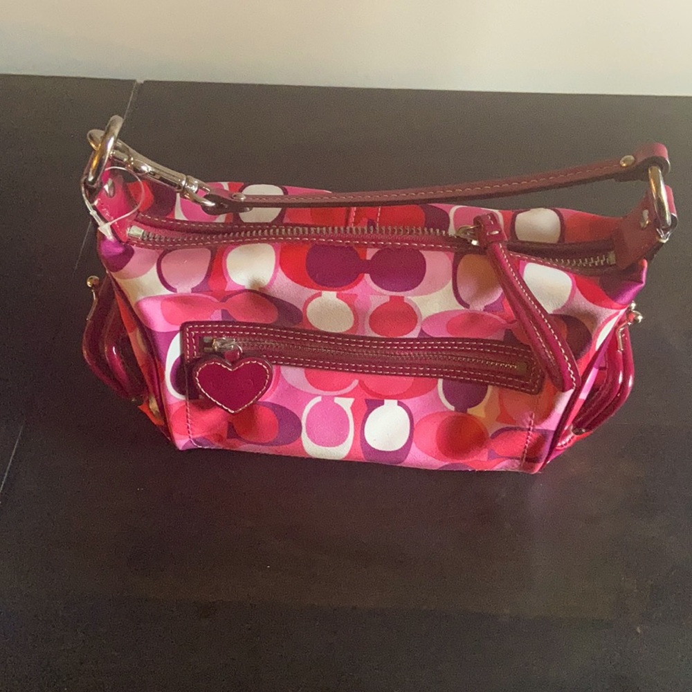 Coach Signature patent leather top handle bag